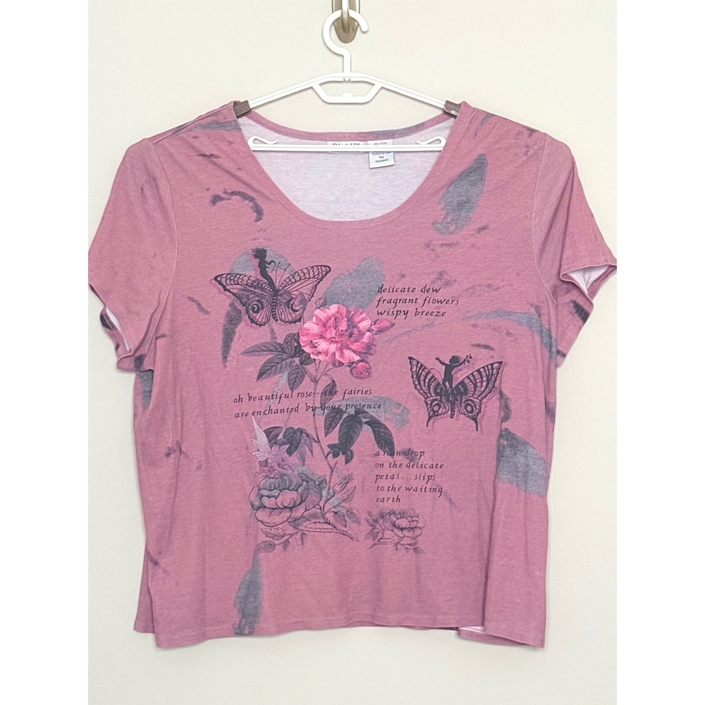 BLAIR Y2K Dressy Tee Top Women 3XL Pink Cottage Butterfly Fairy Whimsical Floral